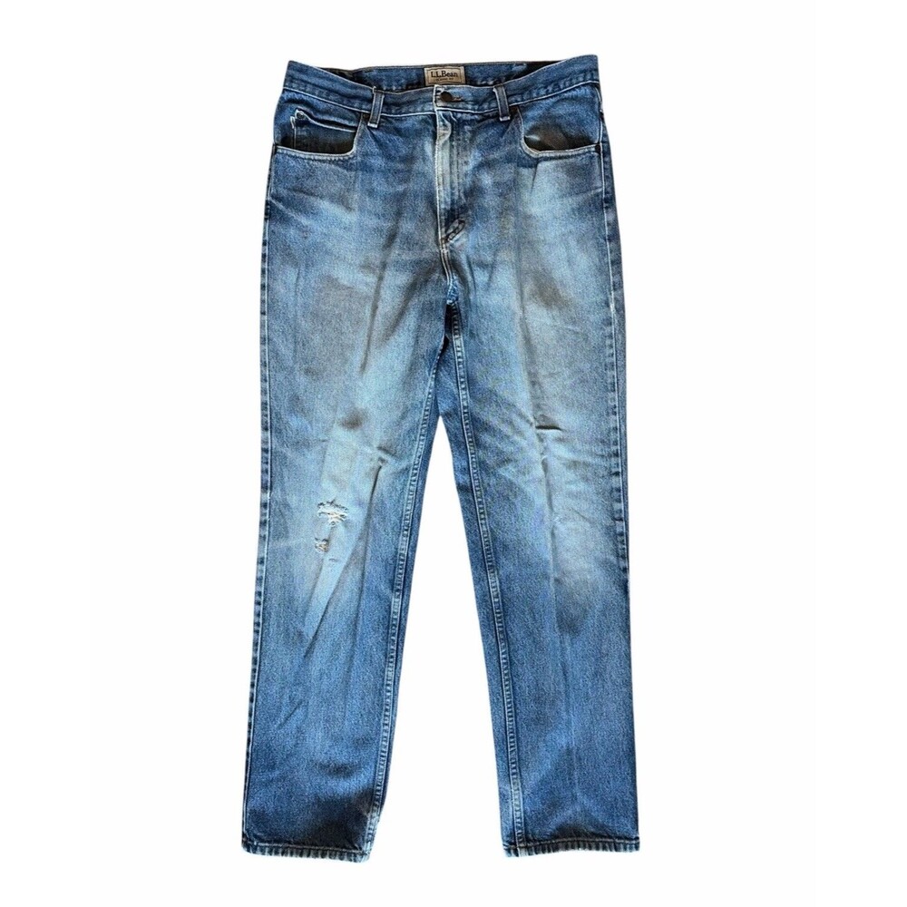 Vintage LL Bean Jeans Distressed Classic Fit Mens Size 35x32 Blue Medium Wash